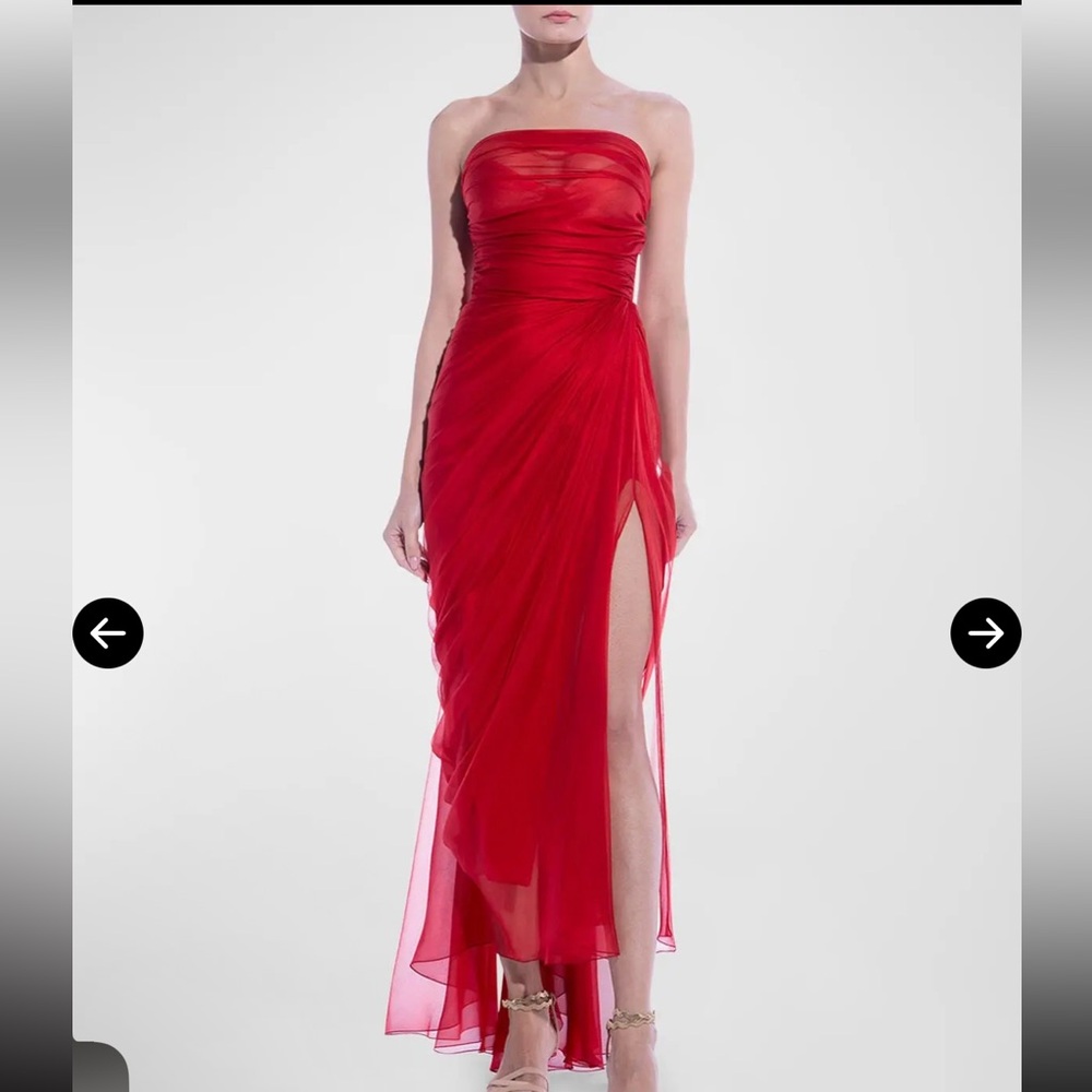 MARIA LUCIA HOHAN 
Bryony Strapless Draped Silk Chiffon Midi Dress US 2